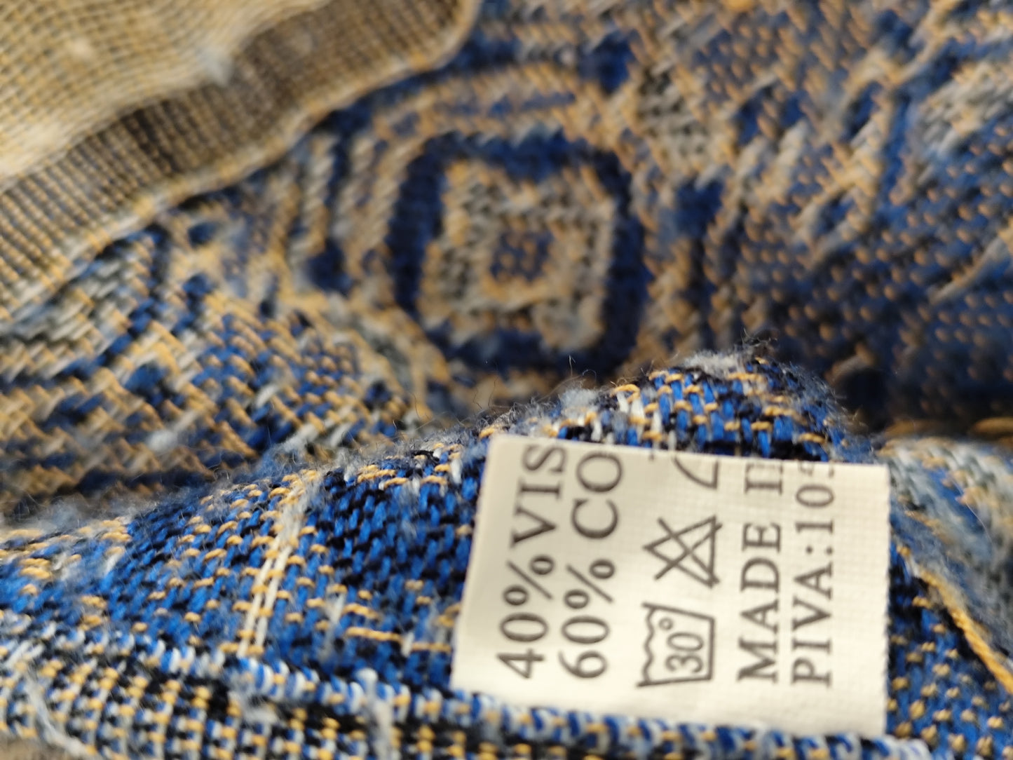 Grande écharpe vintage bleu imprimé Roma – 192x69 cm