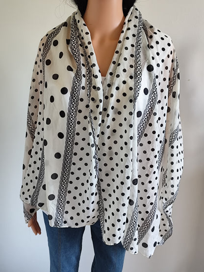 Foulard long à pois noir & blanc - style rétro chic 154x74 cm