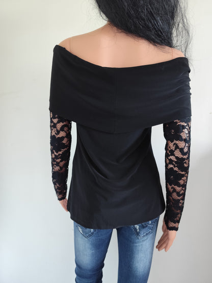 Top noir épaules dénudées manches dentelle – Joseph Ribkoff – taille 40