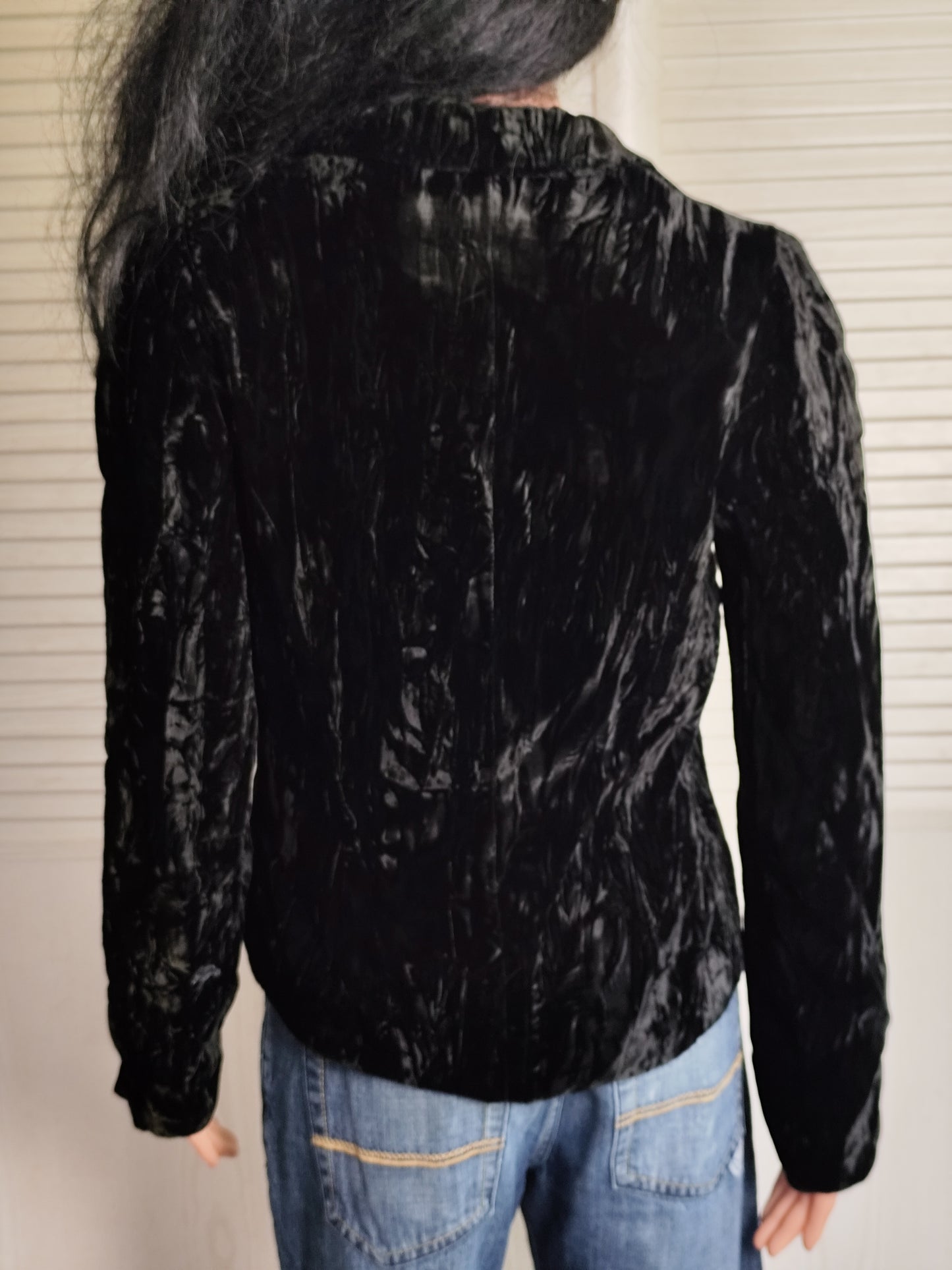 Veste vintage en velours frappé noir - Thérèse Baumaire - Taille 38