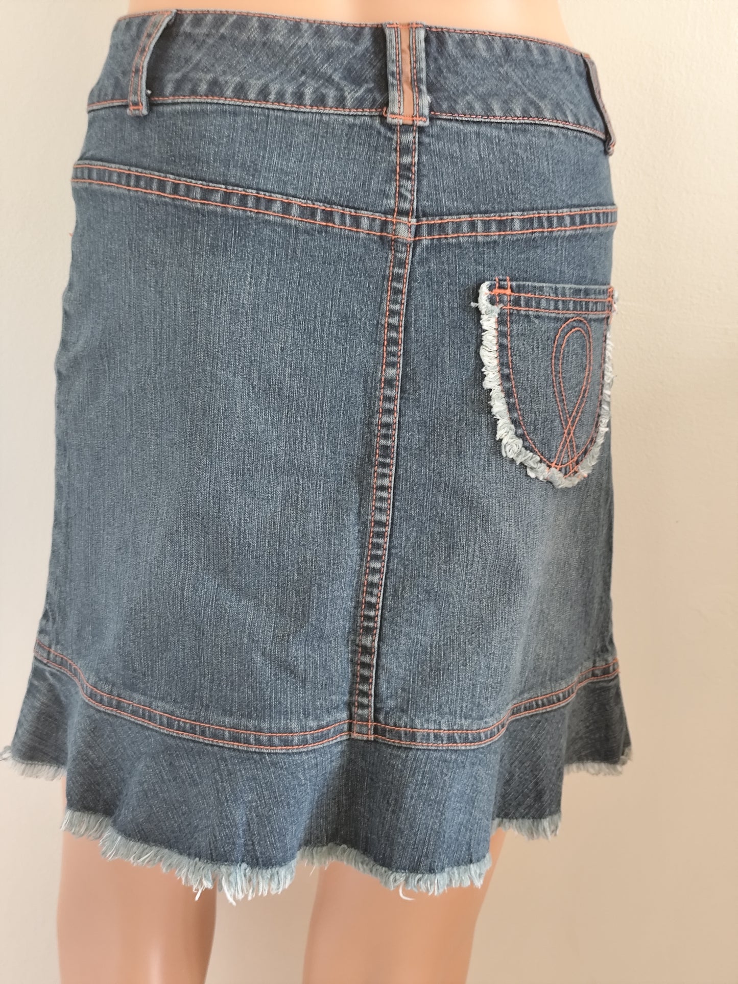 Jupe en jean Y2K volantée – Pastille Menthe – T. 36