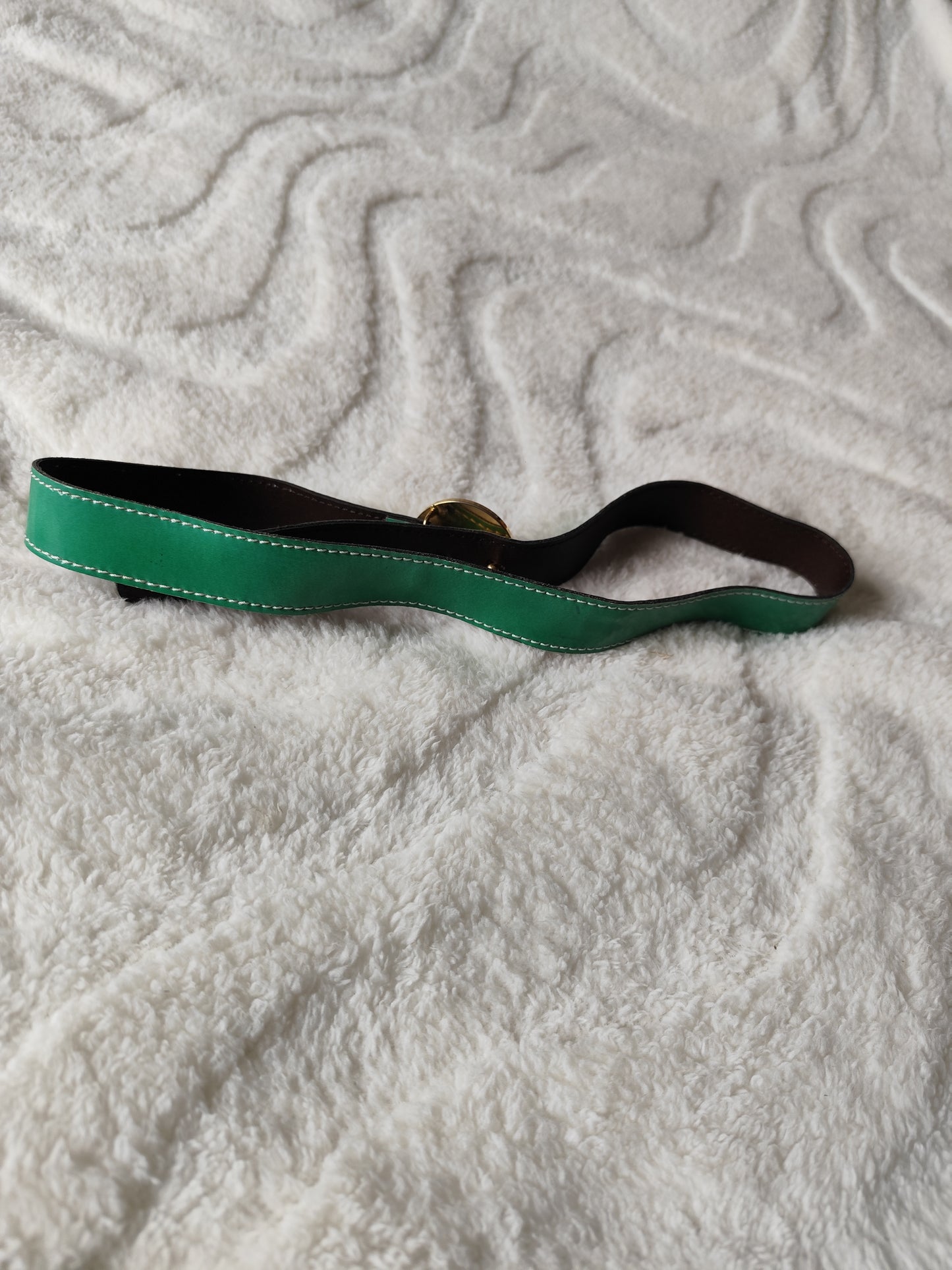 Ceinture verte vintage en croûte de cuir – Lutèce – 80 cm