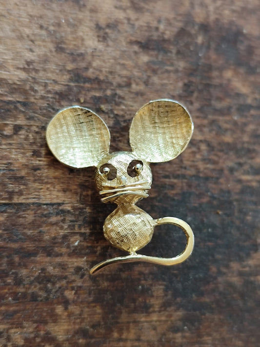 Broche vintage petite souris dorée