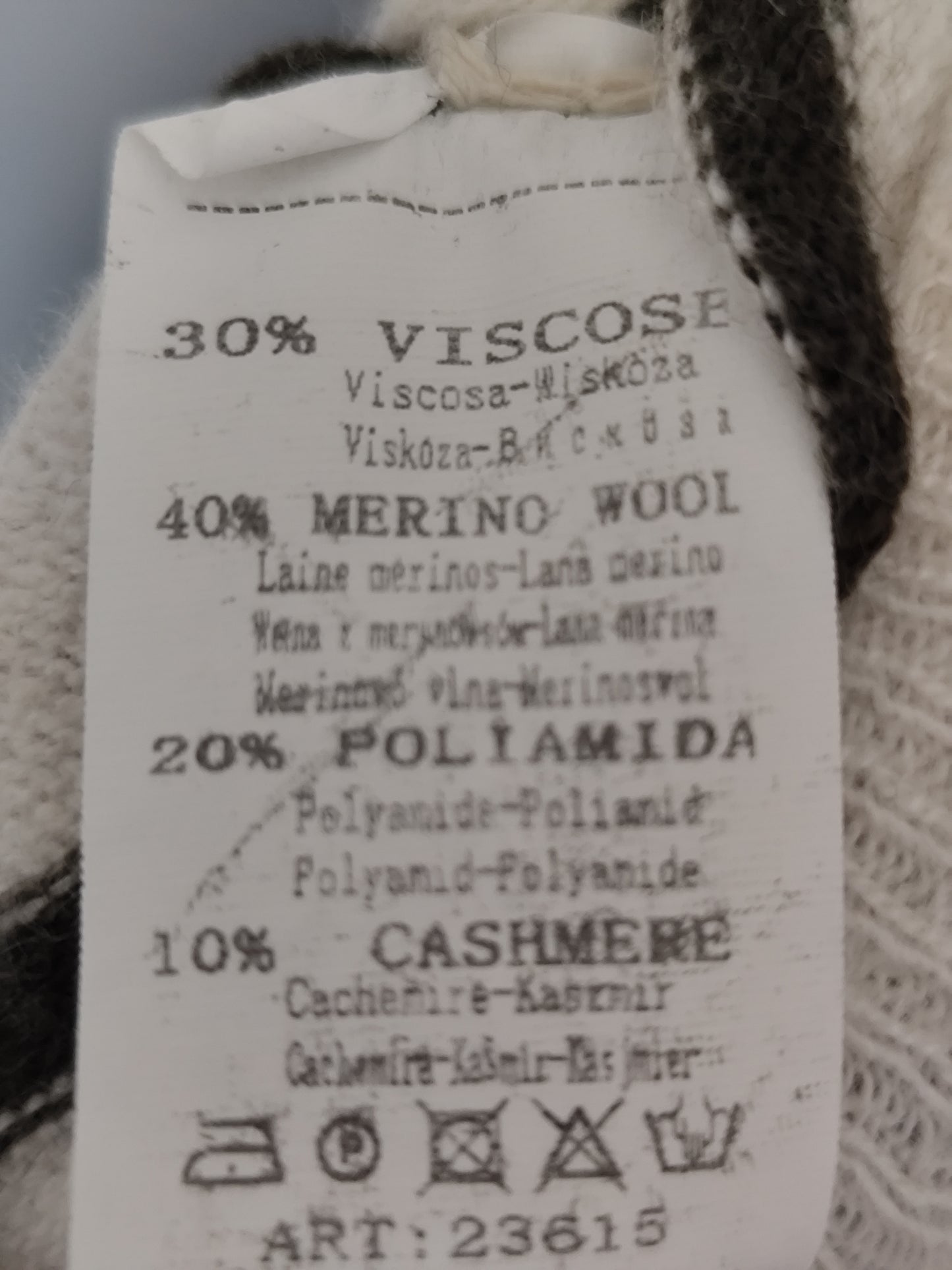 Pull marinière kaki et beige rayé laine mérinos et cachemire - taille 38/40
