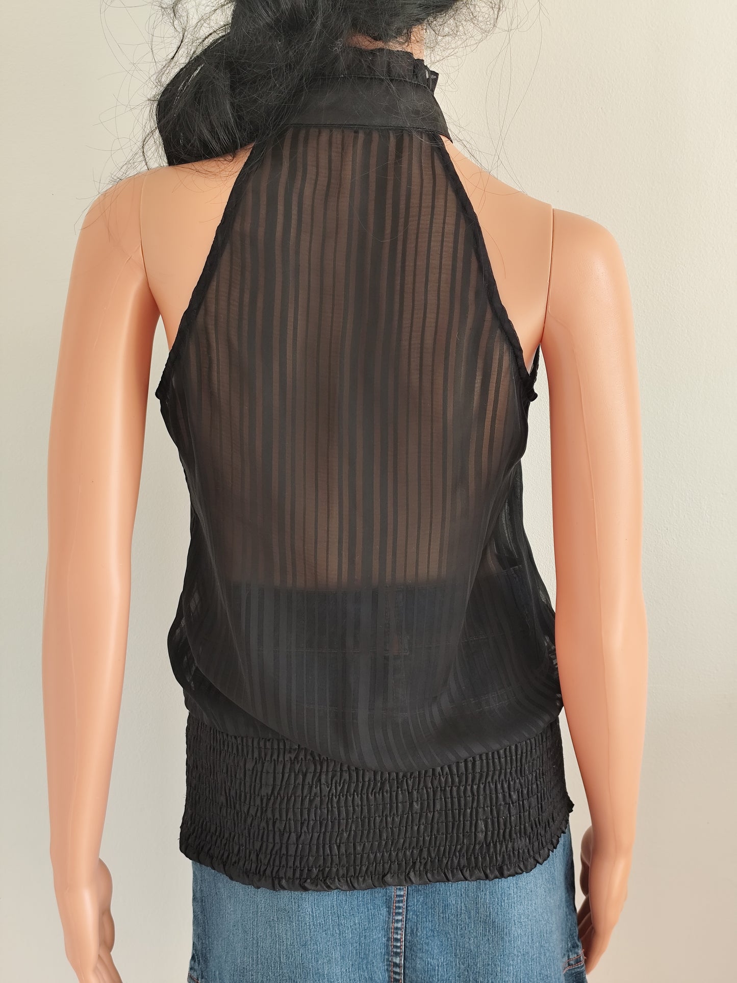 🖤 Haut noir sans manches à col montant – Just Addict – Taille 36/38