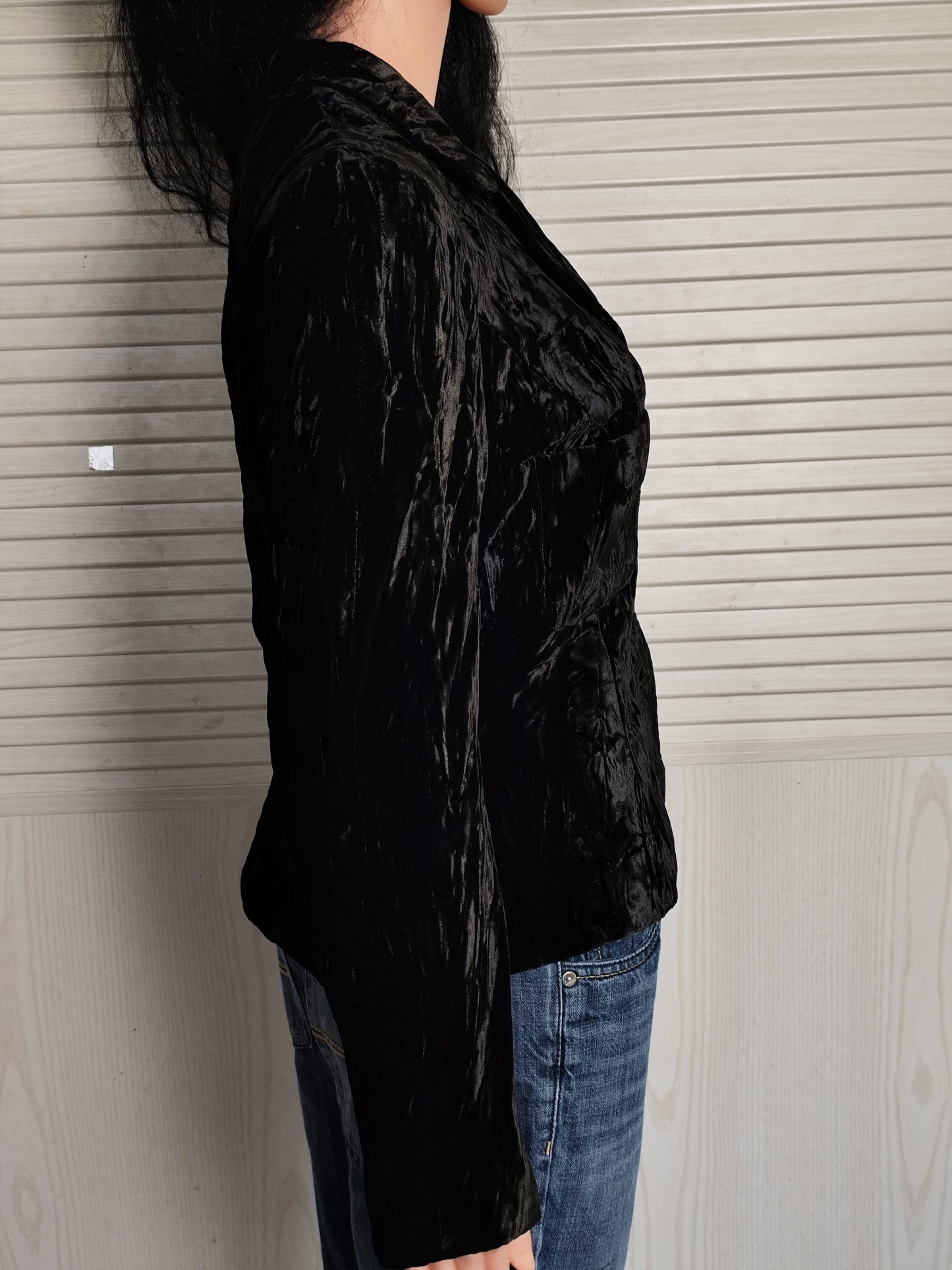 Veste vintage en velours frappé noir - Thérèse Baumaire - Taille 38