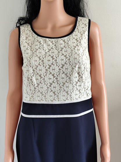 Robe bleu marine & dentelle blanche – Christine Laure – T42/44