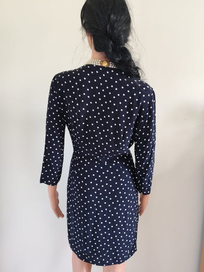 Robe fluide à pois bleu marine – style rétro-chic - Taille 36/S