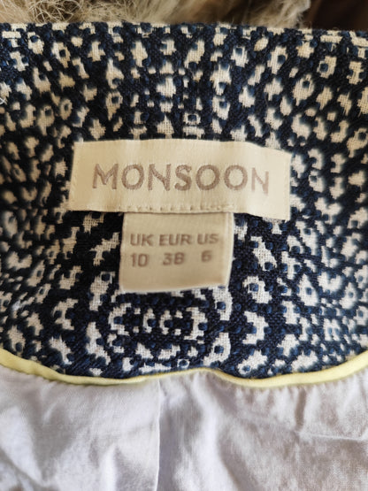 Veste mi saison Monsoon à motif graphique bleu et blanc - Taille 38