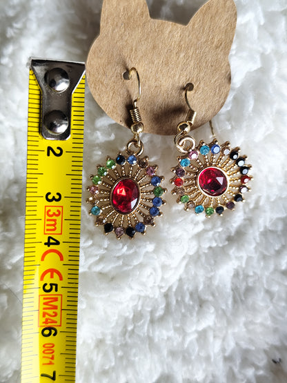 Parure collier et boucles d'oreilles soleil bohème strass multicolores