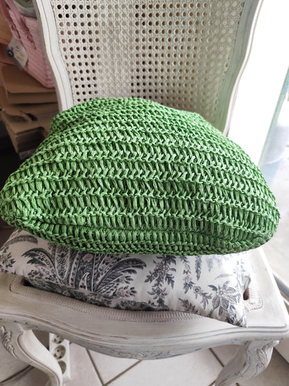 Sac cabas esprit bohème en papier tressé vert pomme