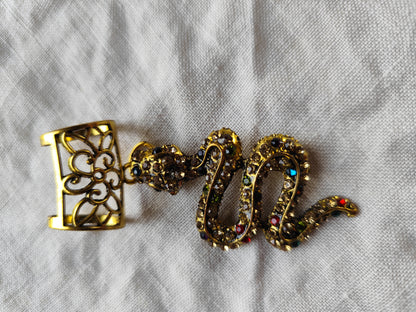 Attache foulard serpent doré et strass colorés