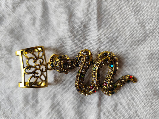 Attache foulard serpent doré et strass colorés