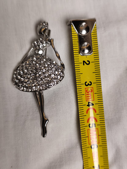 Broche  Ballerine en Strass Argentés