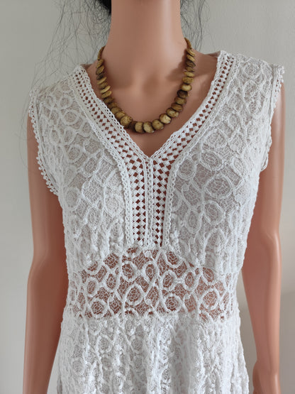 ✨ Robe bohème blanche ajourée – coton & charme vintage – T. 36/38