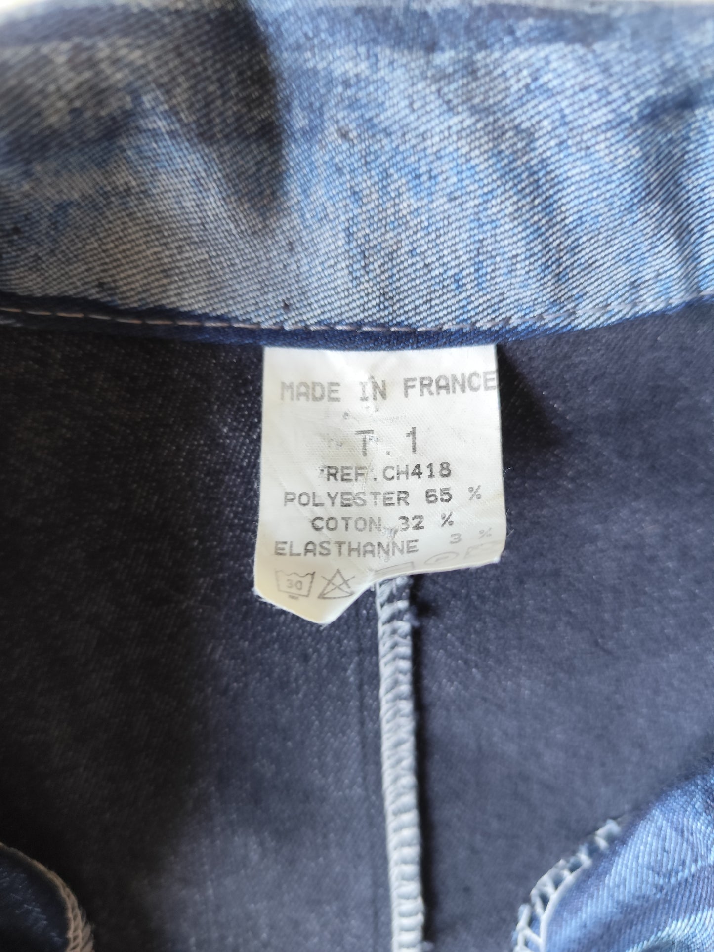 Ensemble vintage denim deux pièces à rayures bleu – Made in France – T. 44