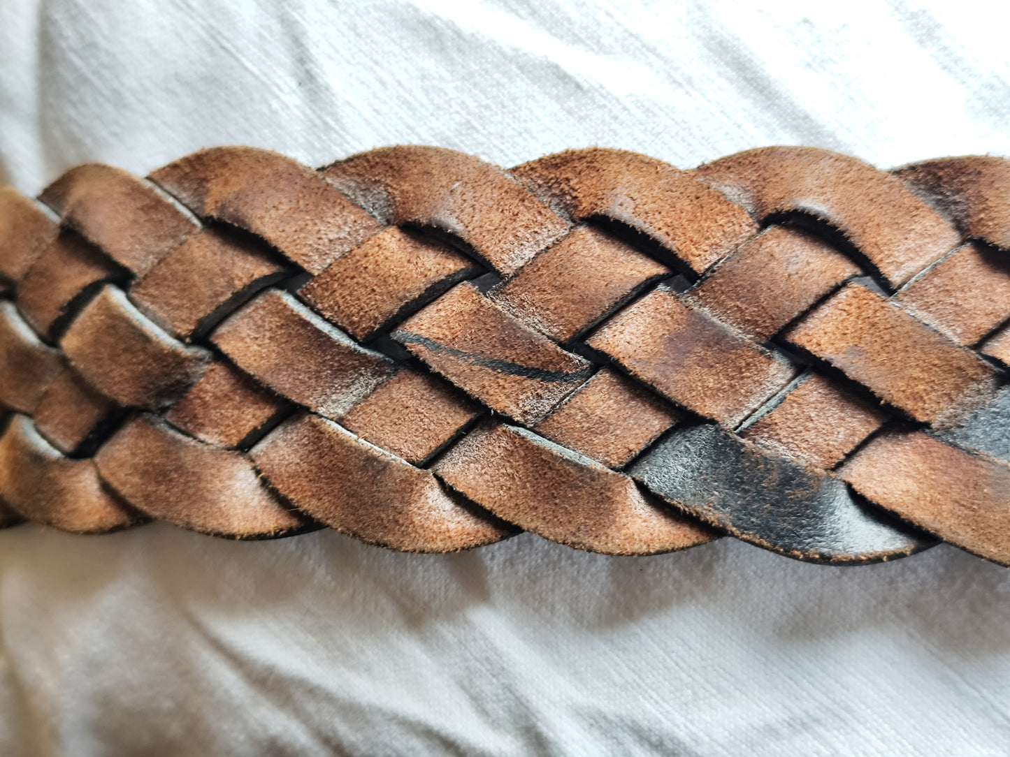 Ceinture vintage en cuir tressé marron - 90 cm