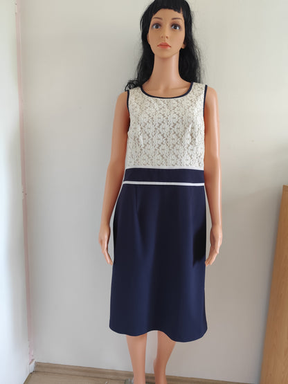 Robe bleu marine & dentelle blanche – Christine Laure – T42/44