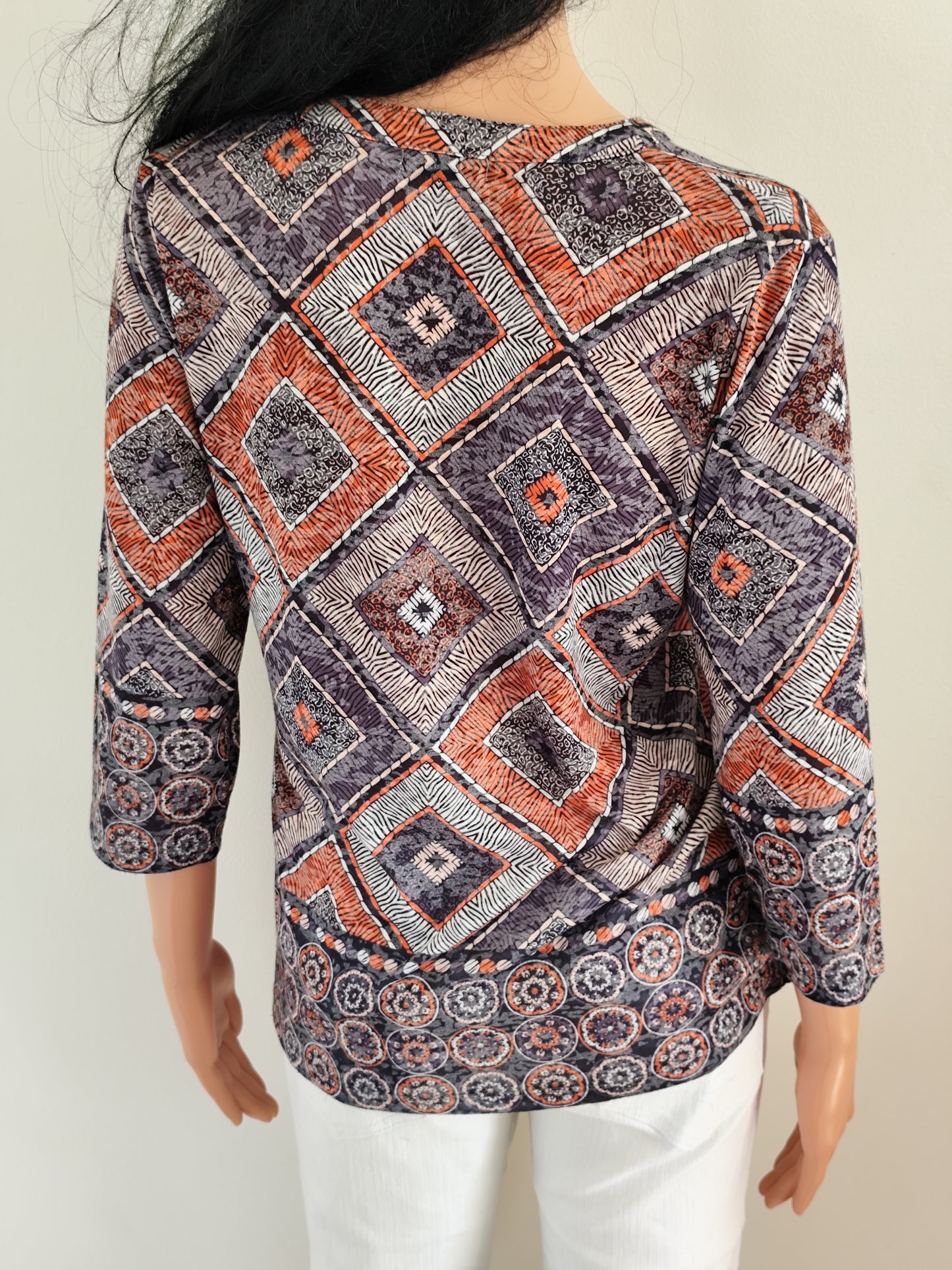 Tee-shirt fluide à motifs géométriques vintage – Taille 38/40