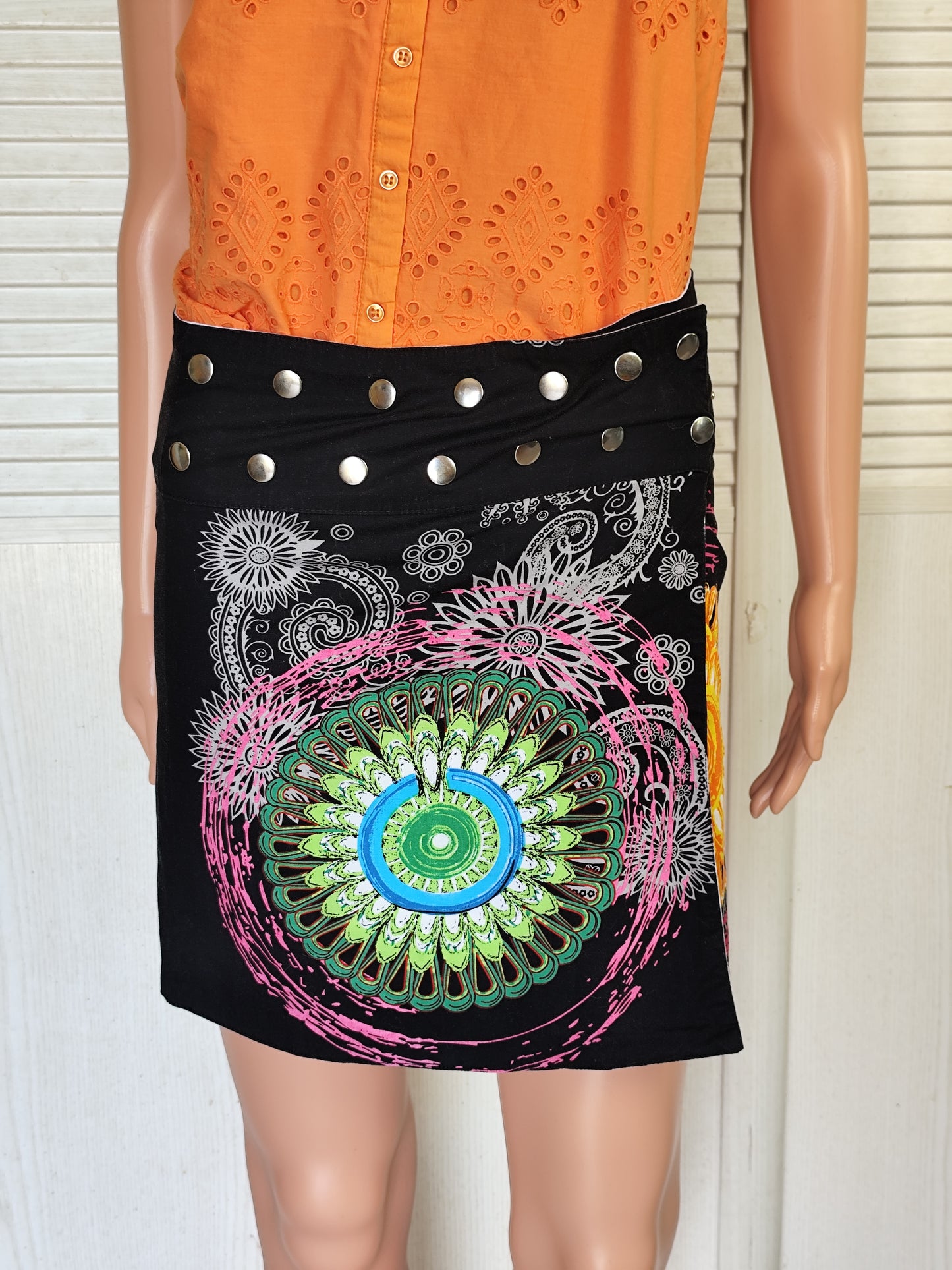 Jupe réversible Coton du Monde motifs mandalas - Taille unique
