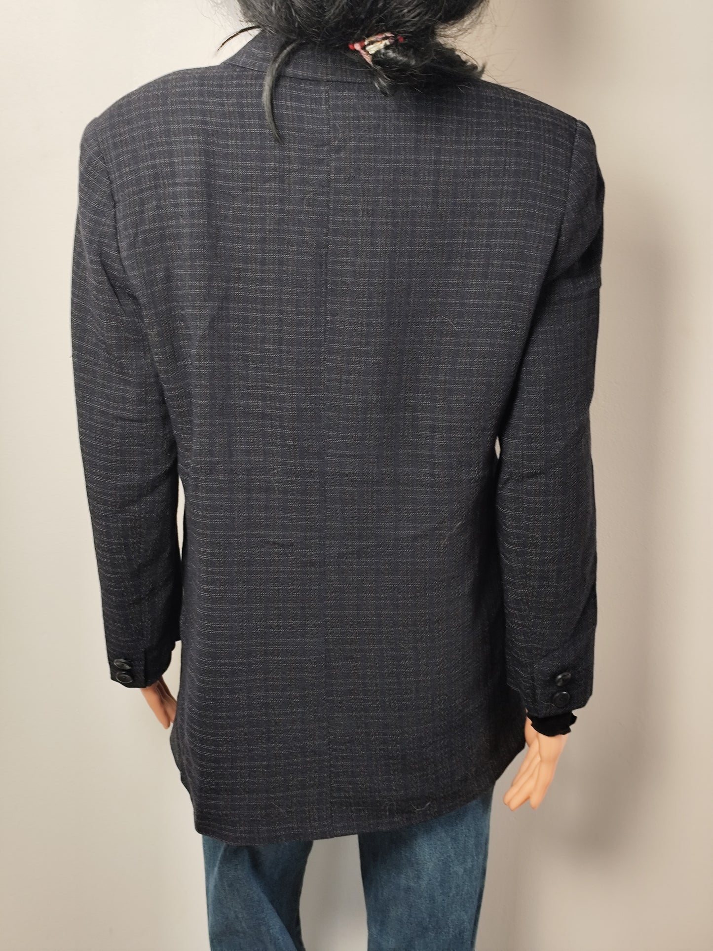 Veste blazer vintage longue à carreaux- 61%  laine – Un Jour Ailleurs – Taille 42