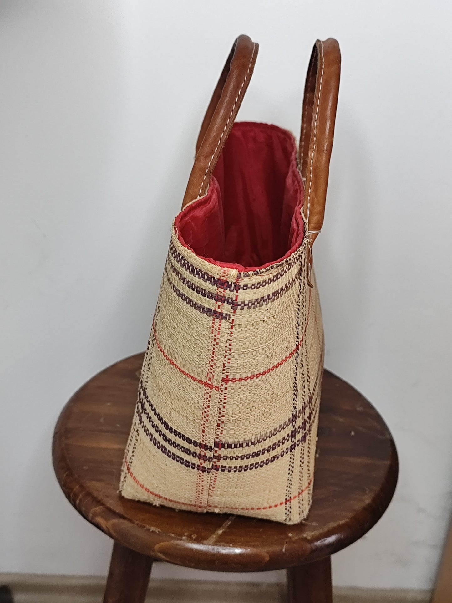 Panier cabas en osier & tissu écossais – Style champêtre chic