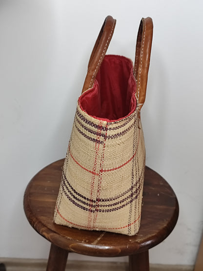 Panier cabas en osier & tissu écossais – Style champêtre chic